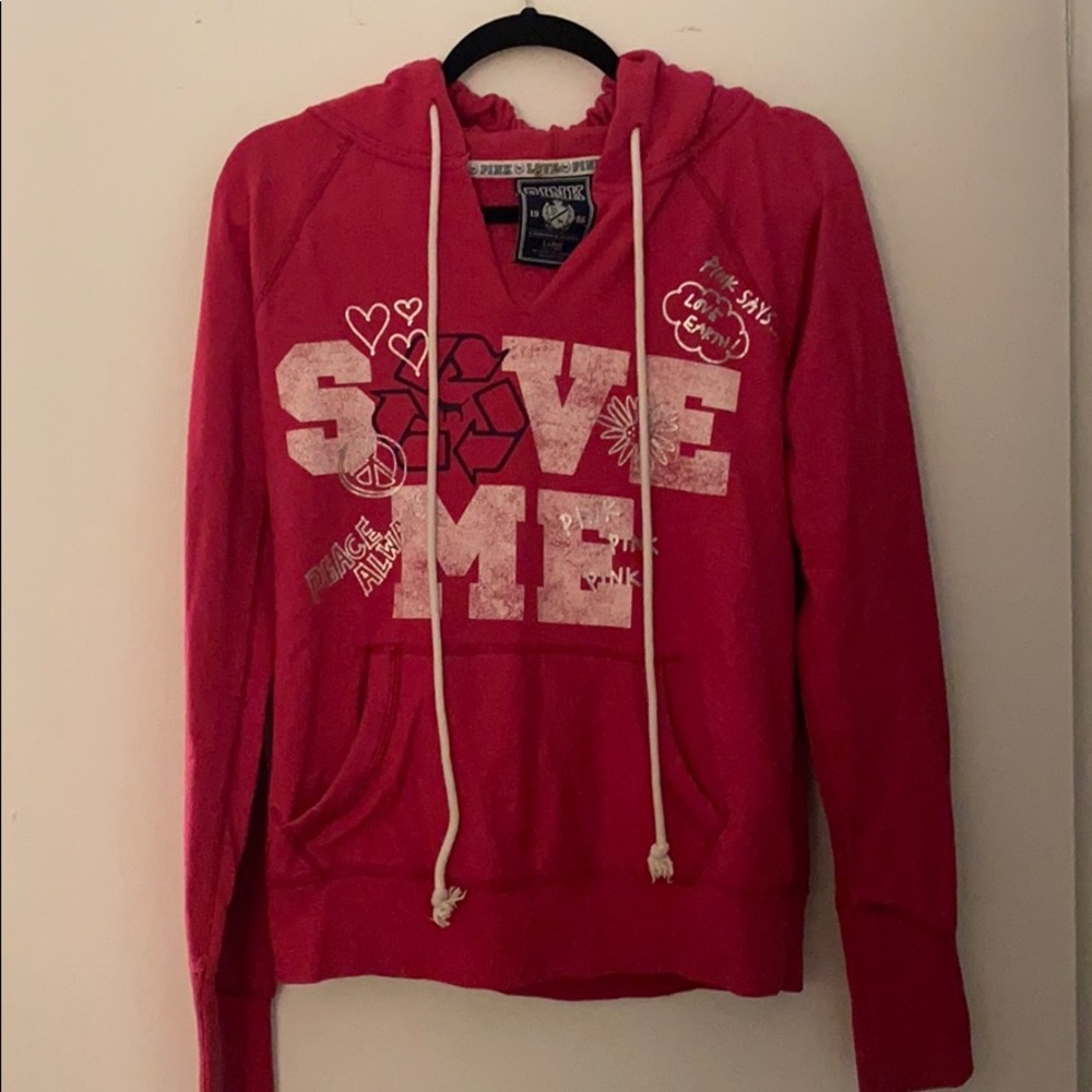 L large fuchsia VS Pink long sleeve v-neck hoodie